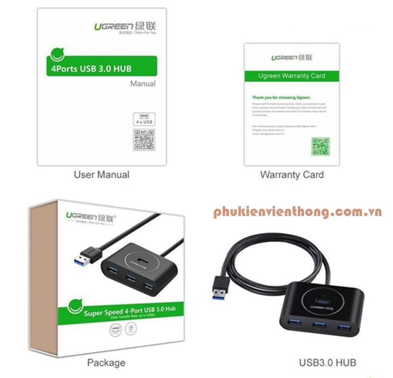 Bộ chia  USB 4 cổng 3.0 Ugreen UG 20291 chính hãng